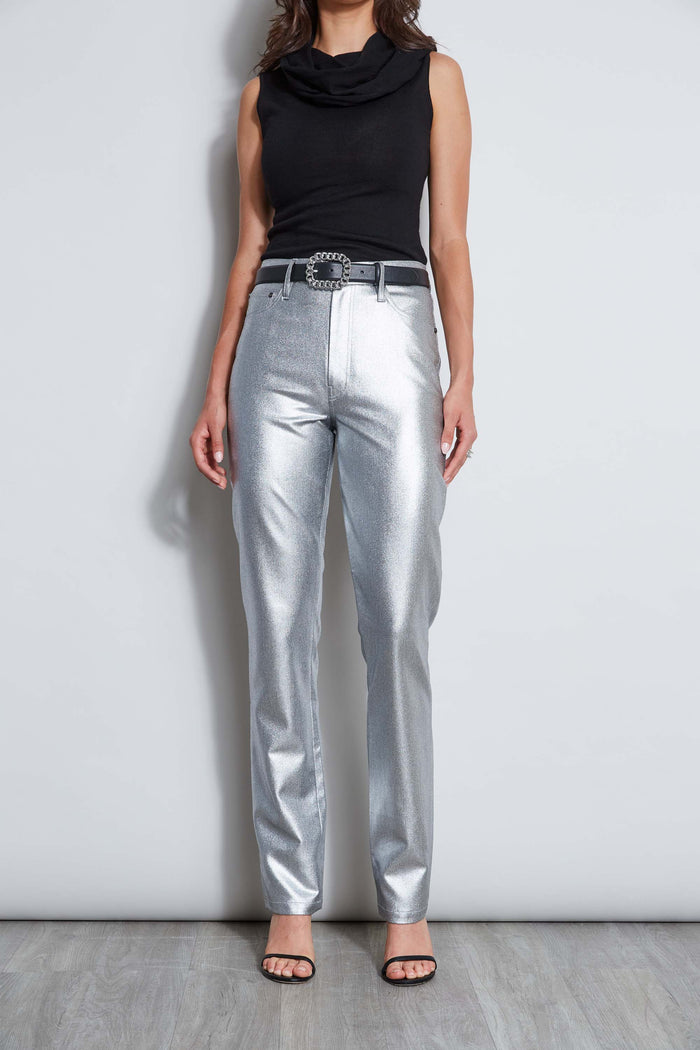 elie tahari Metallic Stretch Twill Jeans ANTIQUE SILVER