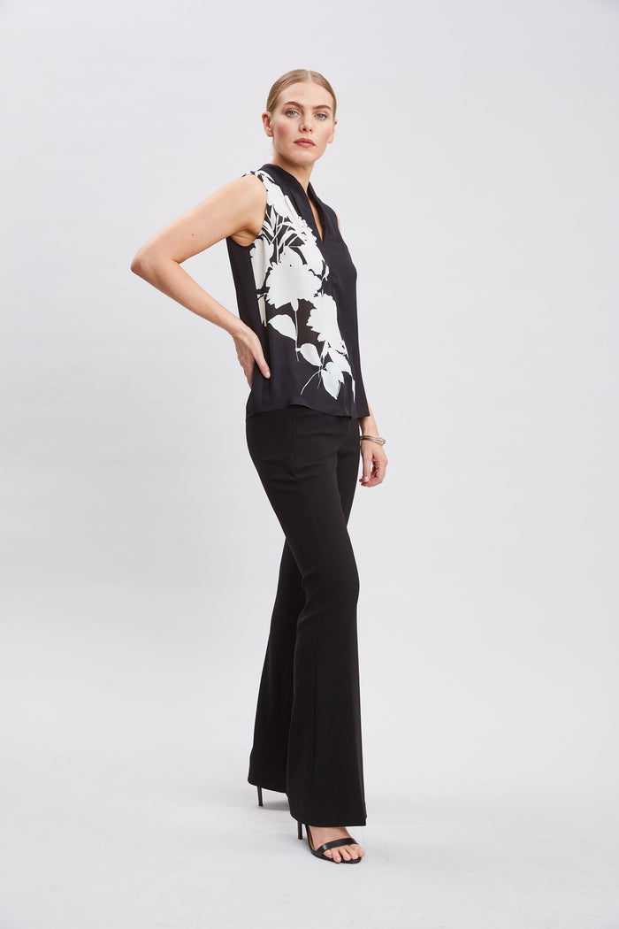 Elie Tahari Midnight Garden Sleeveless Silk Top BLACK-IVORY