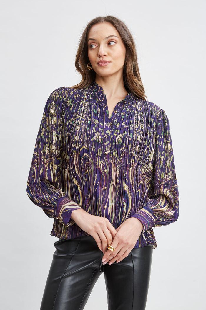 elie tahari Paisley Micro Pleat Shirt STERLING PALACE PRINT