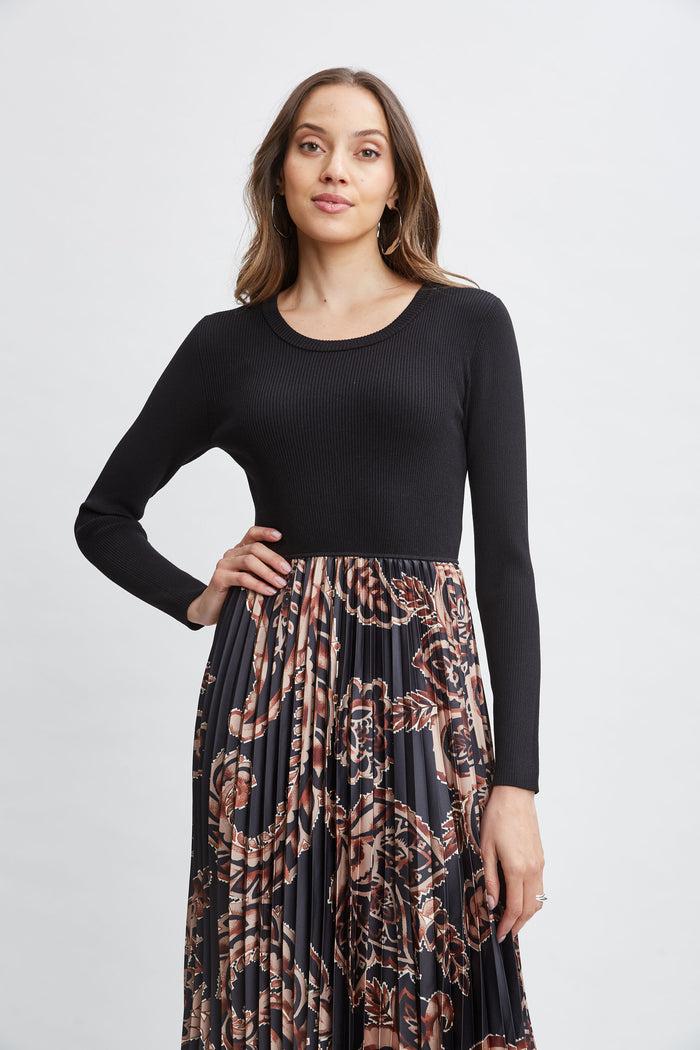 Elie Tahari Paisley Pleated Midi Dress NOIR/MYSTICAL PAISLEY PRINT