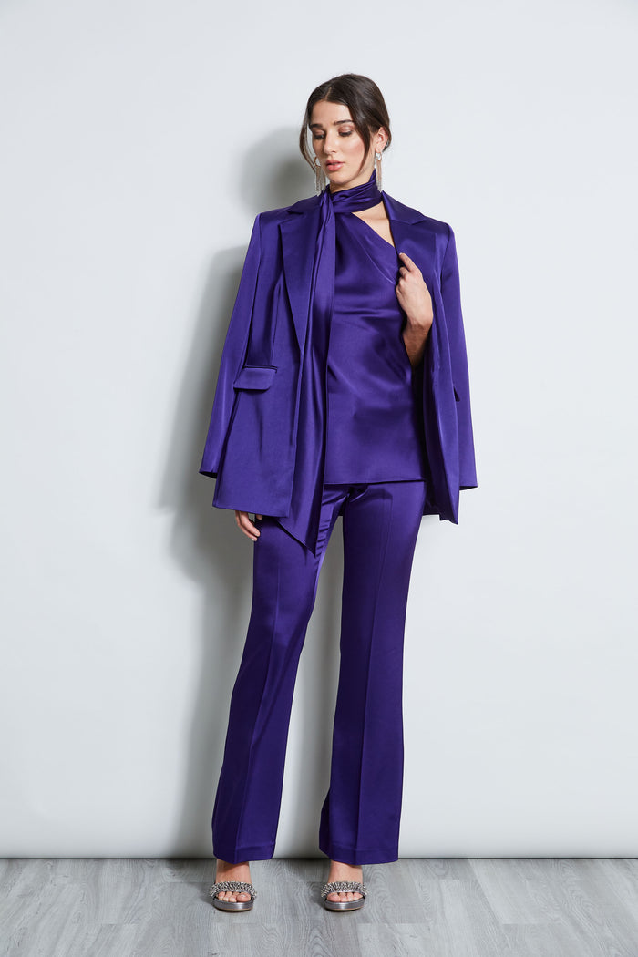 Elie Tahari Satin One Shoulder Scarf Top WINTER PLUM