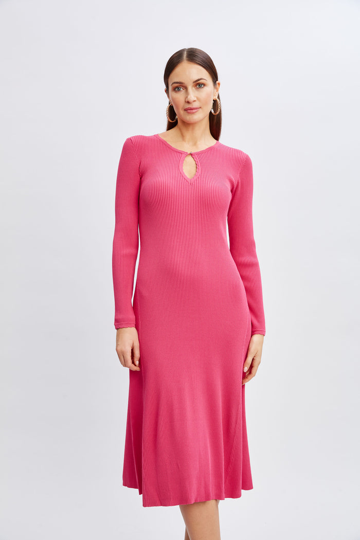 Elie Tahari Scallop Keyhole Sweater Dress HAUTE PINK