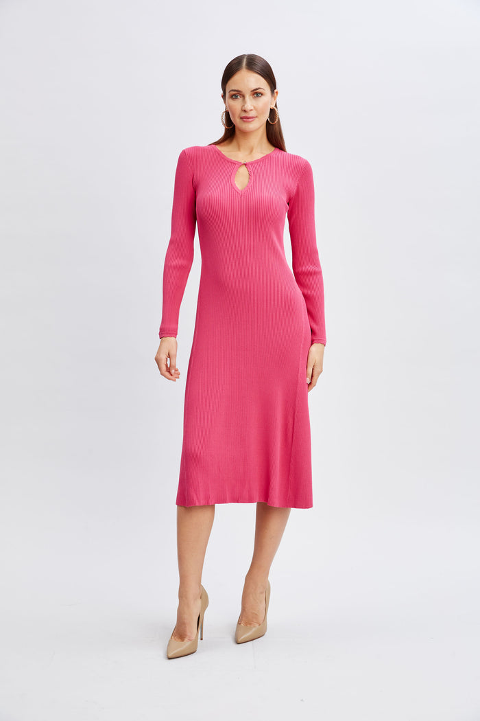 Elie Tahari Scallop Keyhole Sweater Dress HAUTE PINK