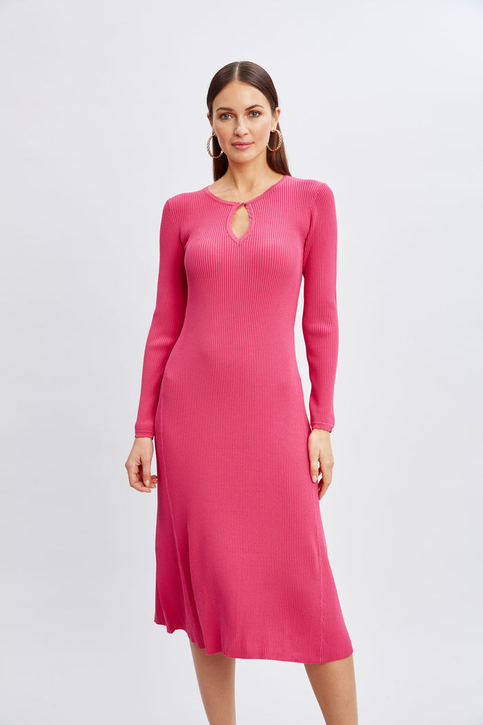 Elie Tahari Scallop Keyhole Sweater Dress HAUTE PINK