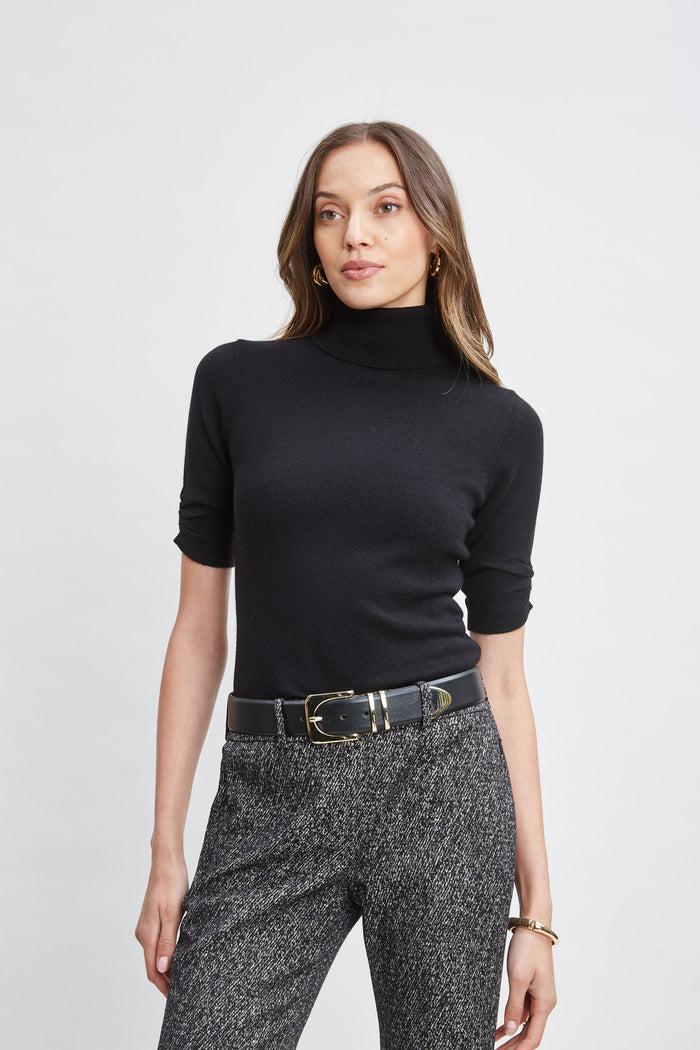 elie tahari Short Sleeve Cashmere Wool Sweater BLACK