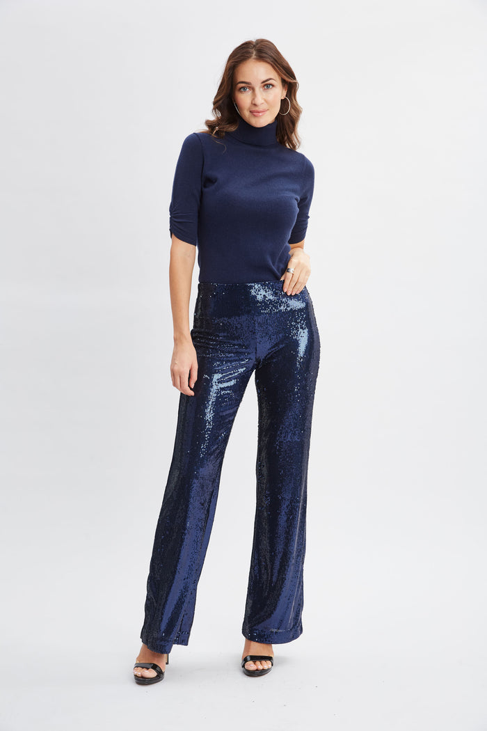Elie Tahari Short Sleeve Cashmere Wool Sweater MIDNIGHT