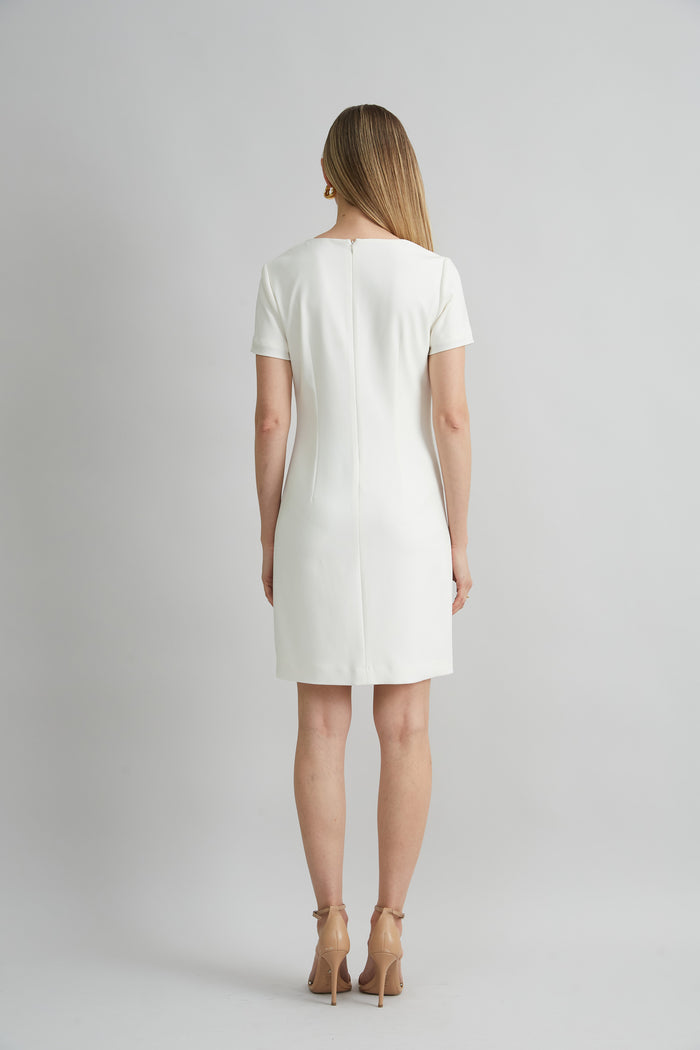 Elie Tahari Short Sleeve Flower Applique Dress FOAM