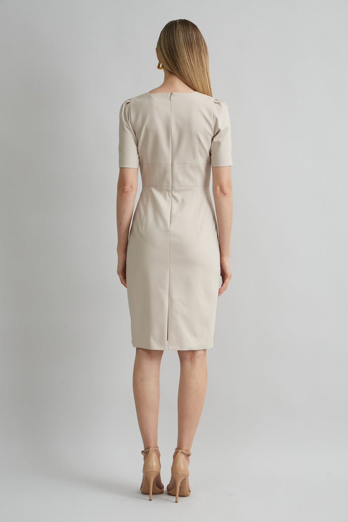 Elie Tahari Short Sleeve Square Neck Cotton Dress DRIFTWOOD