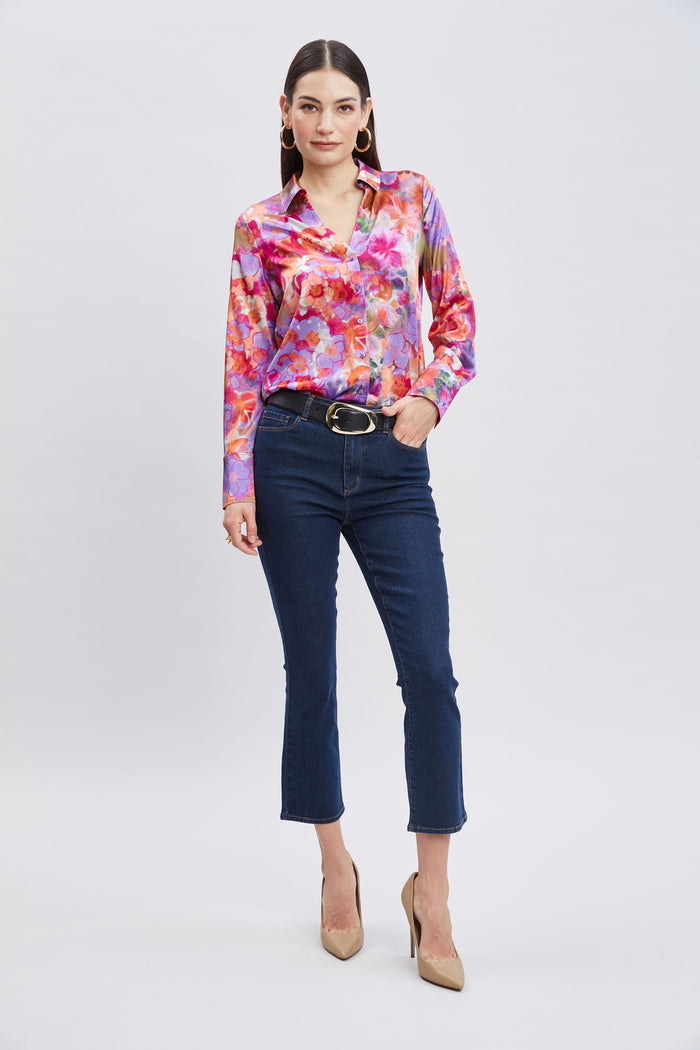Elie Tahari Silk Bloomsbury Button Down Shirt MULTI