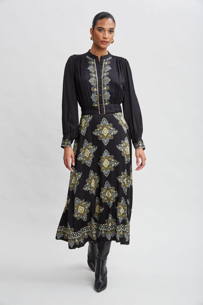 elie tahari Silk Geometric Midi Dress MARSEILLE PRINT