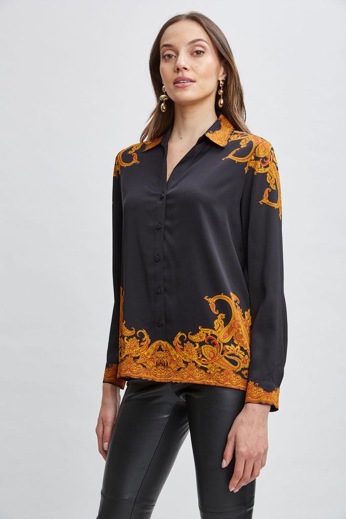 Elie Tahari Silk Paisley Button Down Shirt GILDED DREAM PRINT