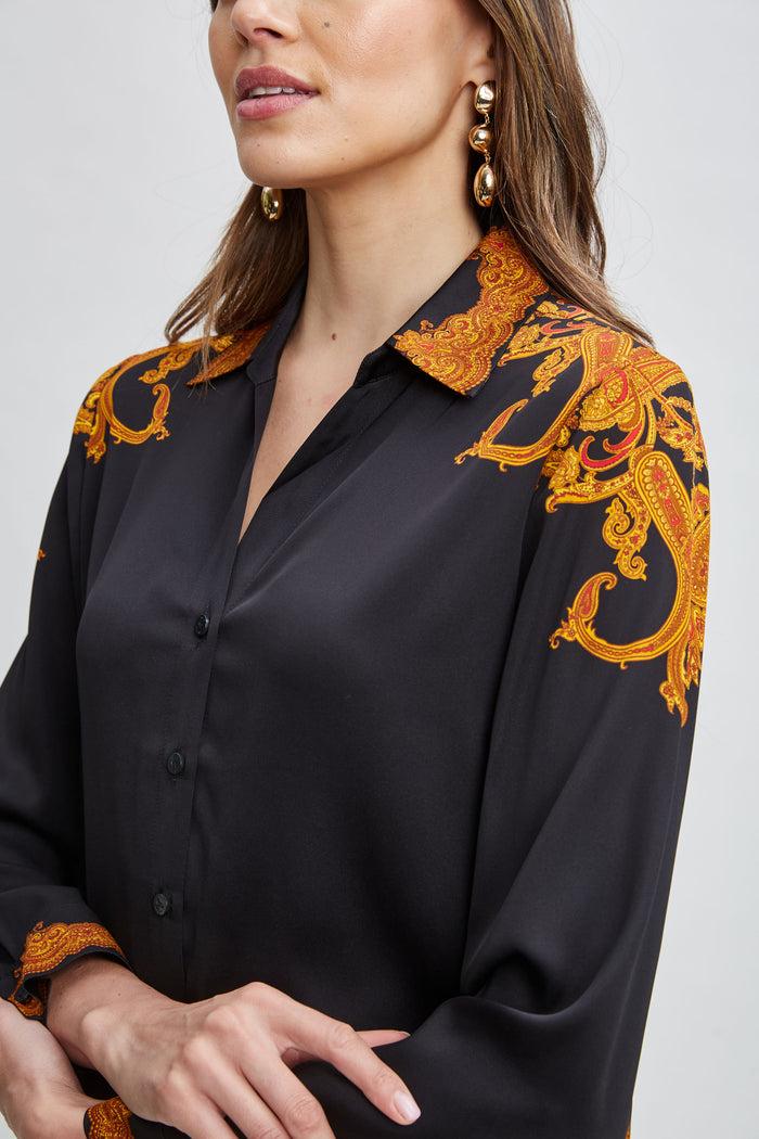 Elie Tahari Silk Paisley Button Down Shirt GILDED DREAM PRINT