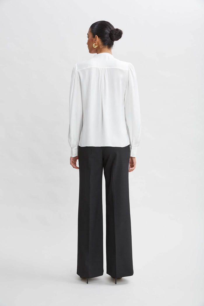 Elie Tahari Silk Ruffle Button Down Shirt FRESH PEARL