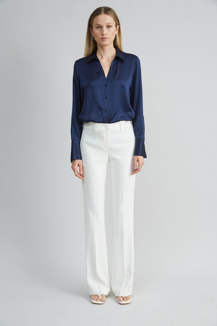 Elie Tahari Silk Satin Button Down Shirt GALAXY NAVY