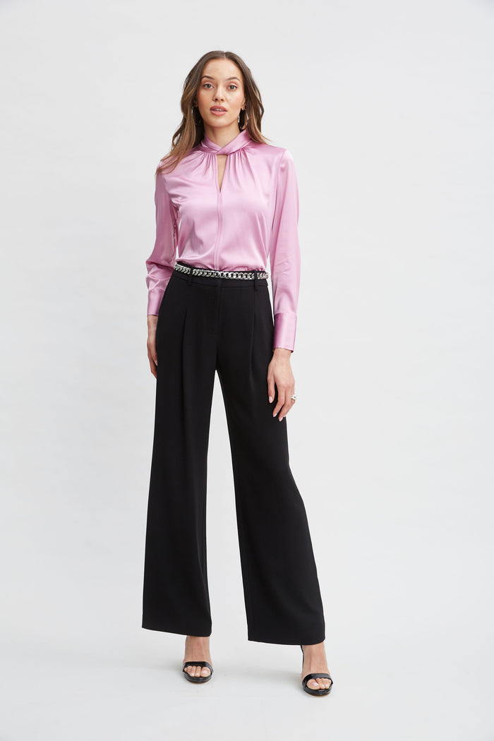 Elie Tahari Silk Satin Twist Neck Shirt CRYSTAL PINK
