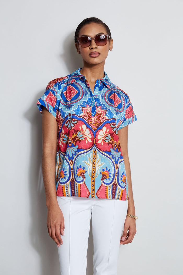 Elie Tahari Silk Tapestry Floral Shirt TAPESTRY FLORAL PRINT