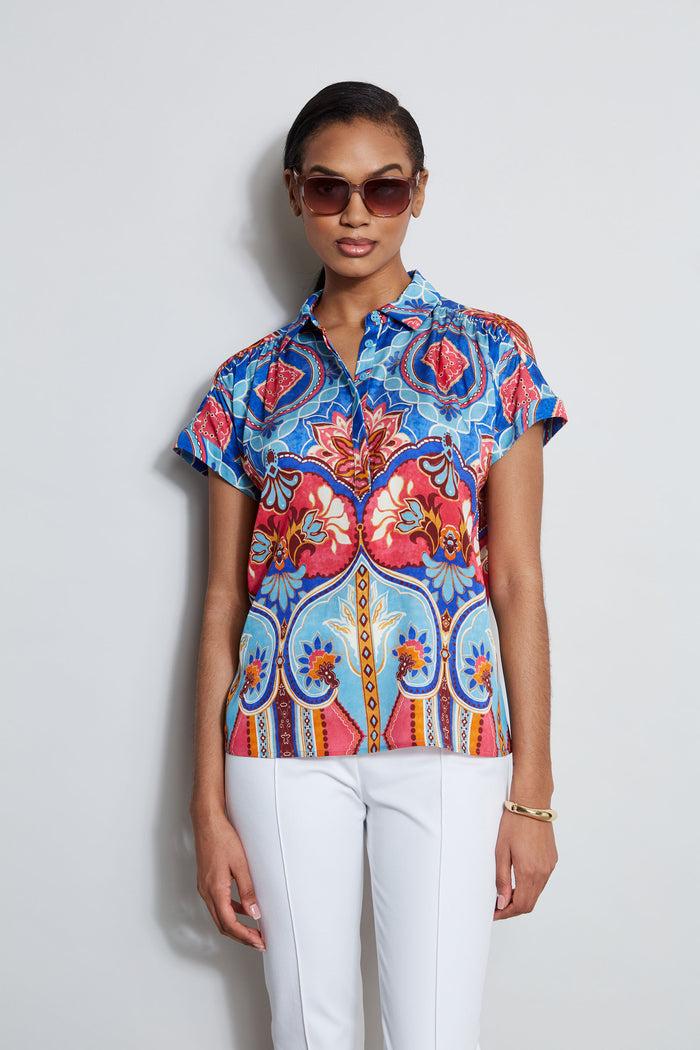 elie tahari Silk Tapestry Floral Shirt TAPESTRY FLORAL PRINT