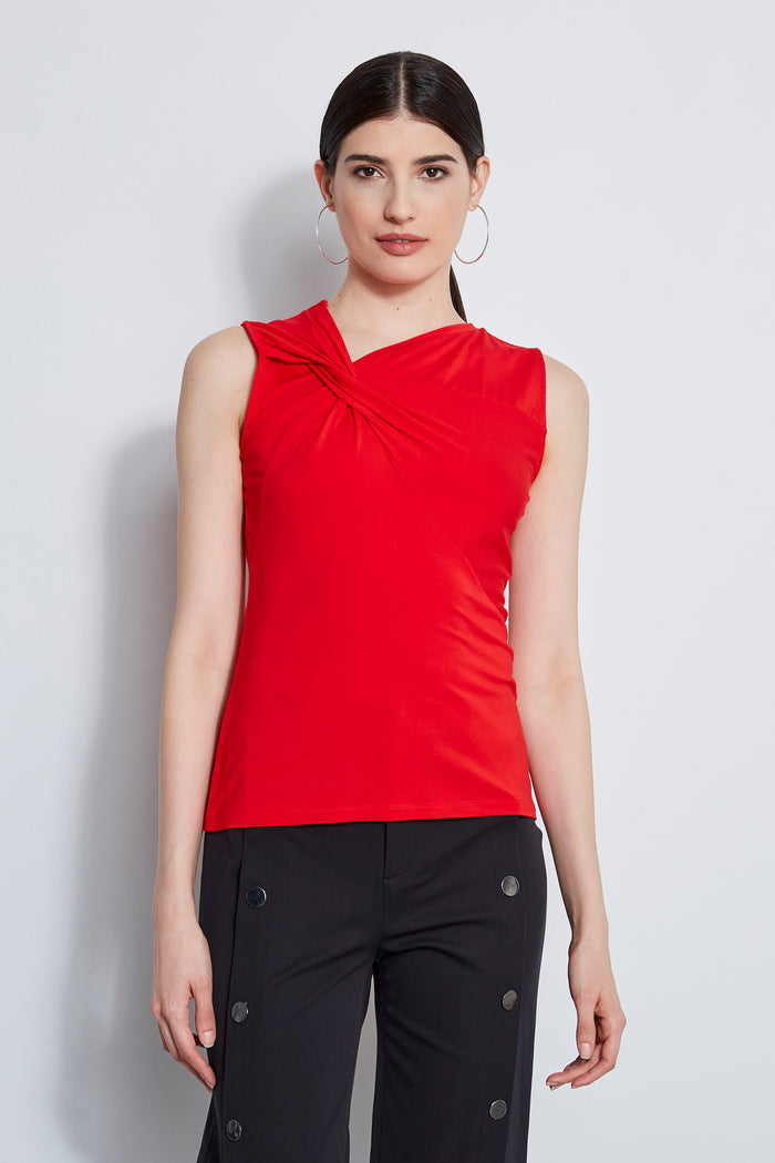 elie tahari Sleeveless Asymmetric Twist Knit TROPIC RED