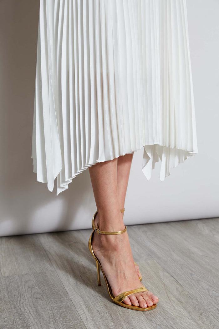Elie Tahari Sleeveless Contour Pleated Midi Dress Sky White