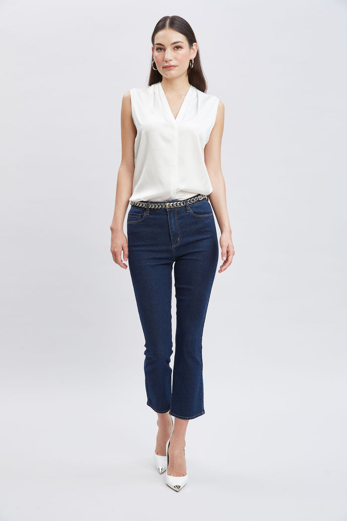 Elie Tahari Sleeveless Silk Button Down Shirt FRESH PEARL