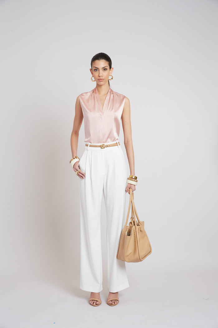 Elie Tahari Sleeveless Silk Button Down Shirt PINK LEMONADE