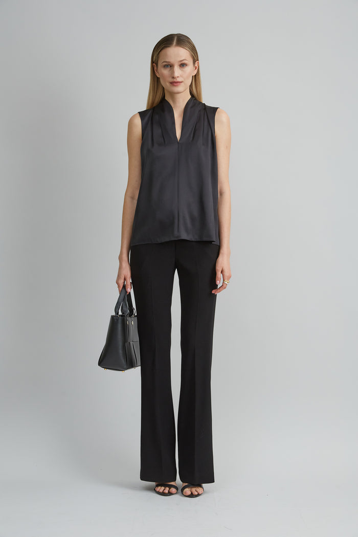 Elie Tahari Sleeveless Silk Satin Contour Shirt BLACK