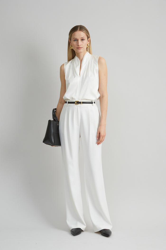 Elie Tahari Sleeveless Silk Satin Contour Shirt FRESH PEARL