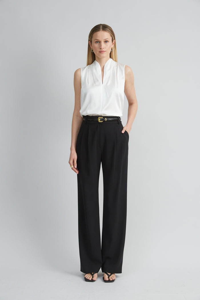 Elie Tahari Sleeveless Silk Satin Contour Shirt FRESH PEARL