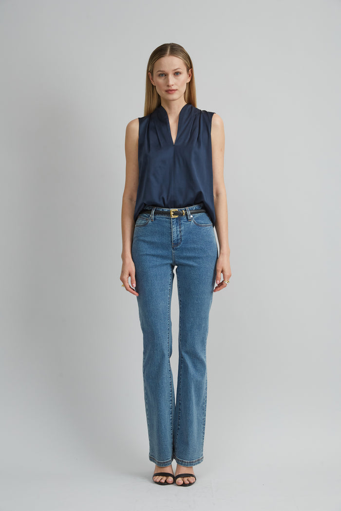 Elie Tahari Sleeveless Silk Satin Contour Shirt STARGAZER