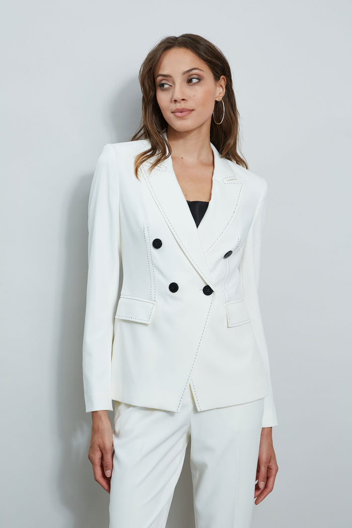 Elie Tahari Stitch Double Breasted Blazer Sky White