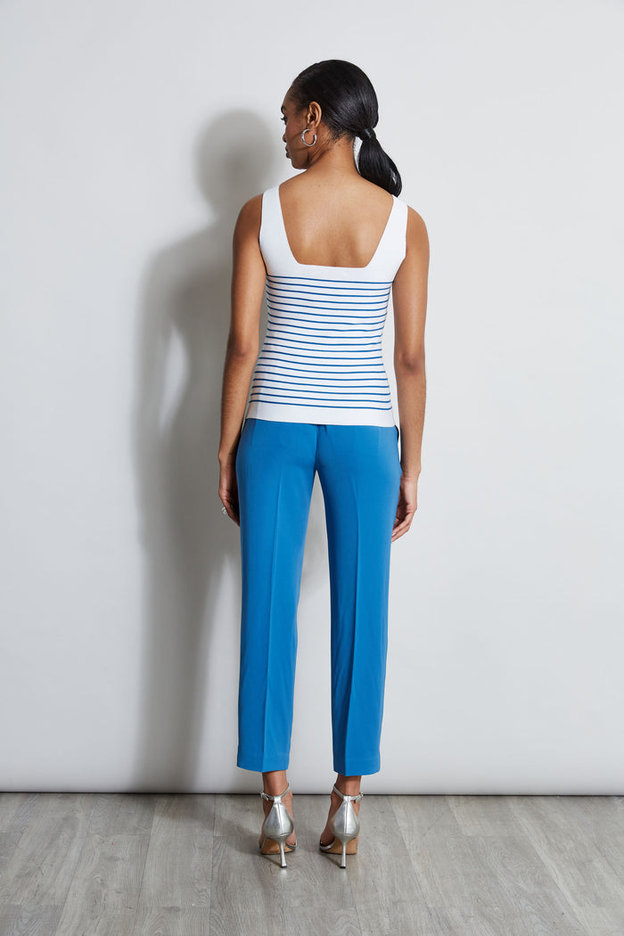 Elie Tahari Stripe Square Neck Sweater SKY WHITE/BLUE ARCH