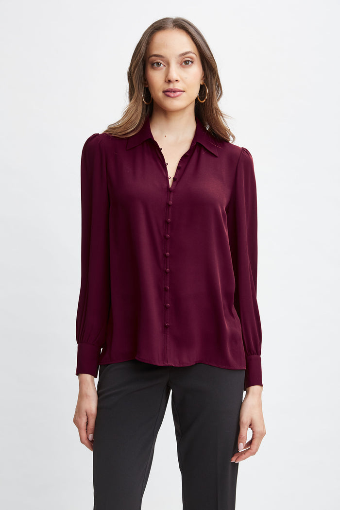 elie tahari T-Tahari Button Down Shirt BORDEAUX RED