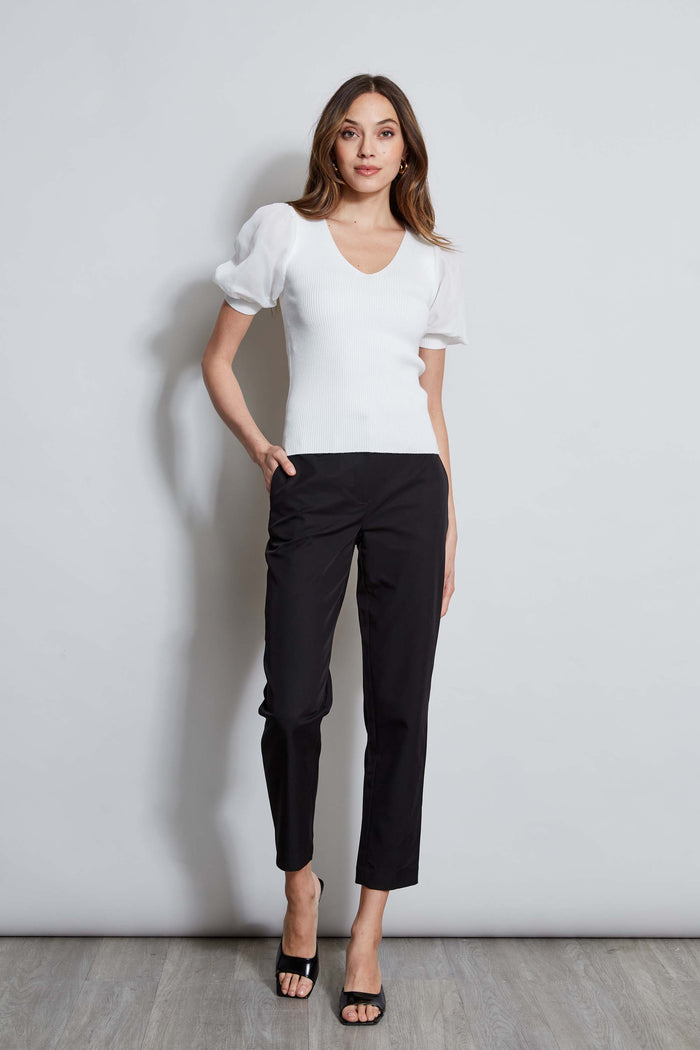 Elie Tahari T-Tahari Chiffon Sleeve Knit WHITE STAR