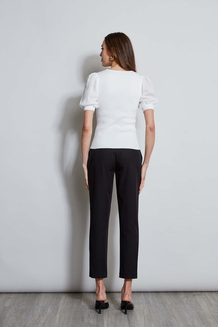 Elie Tahari T-Tahari Chiffon Sleeve Knit WHITE STAR