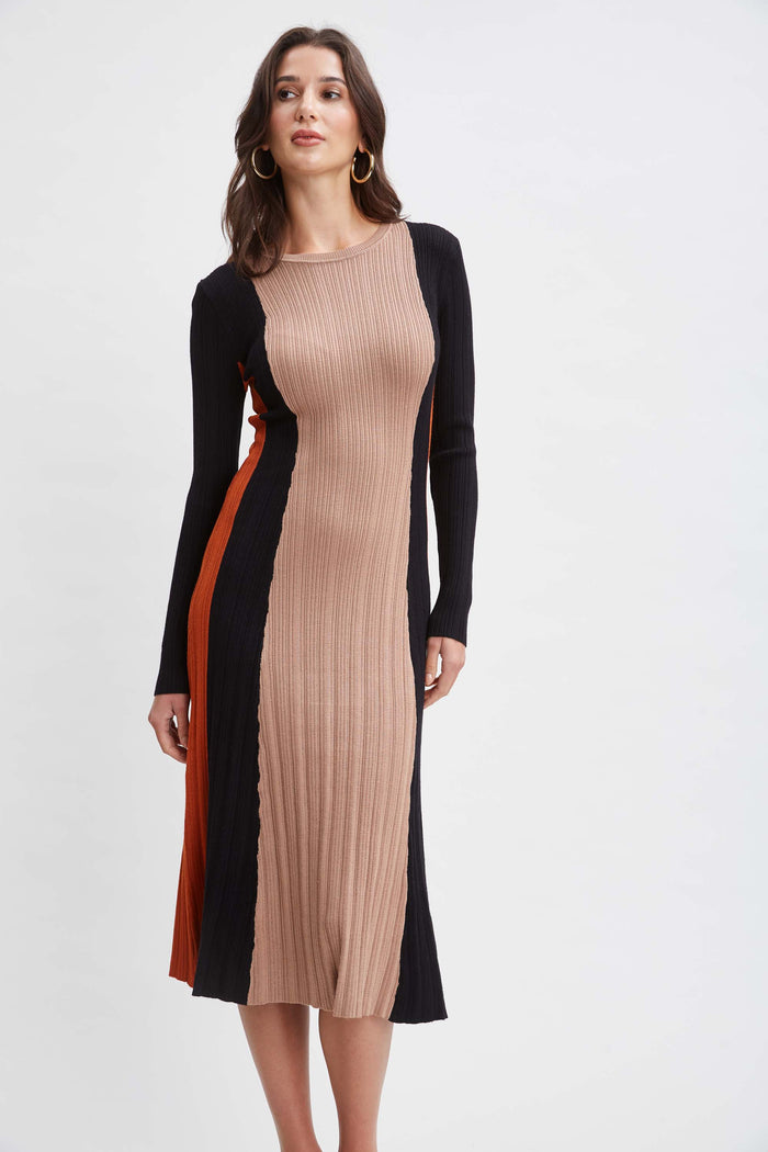 Elie Tahari T-Tahari Color Block Sweater Dress DEEP FIRE COMBO
