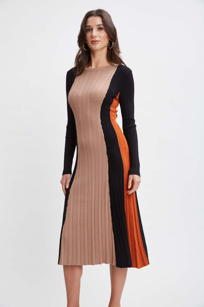 Elie Tahari T-Tahari Color Block Sweater Dress DEEP FIRE COMBO