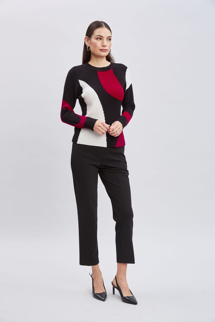 Elie Tahari T-Tahari Color Block Sweater PINK HEART COMBO