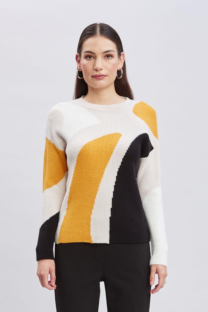 elie tahari T-Tahari Color Block Sweater YELLOW GOLD COMBO