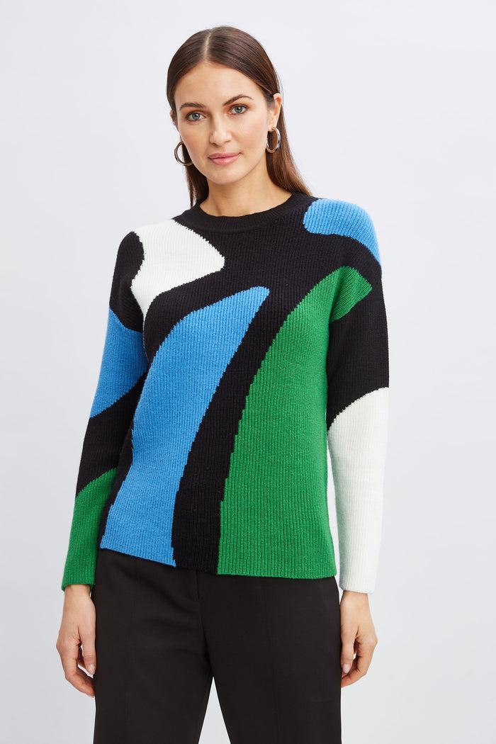 Elie Tahari T-Tahari Colorblock Sweater BAY BLUE/GARDEN GROVE COMBO