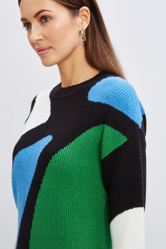Elie Tahari T-Tahari Colorblock Sweater BAY BLUE/GARDEN GROVE COMBO