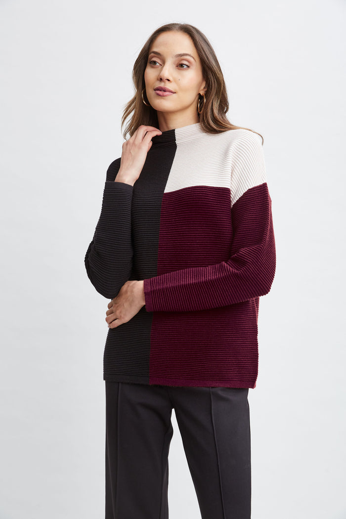 Elie Tahari T-Tahari Colorblock Sweater BORDEAUX RED COMBO