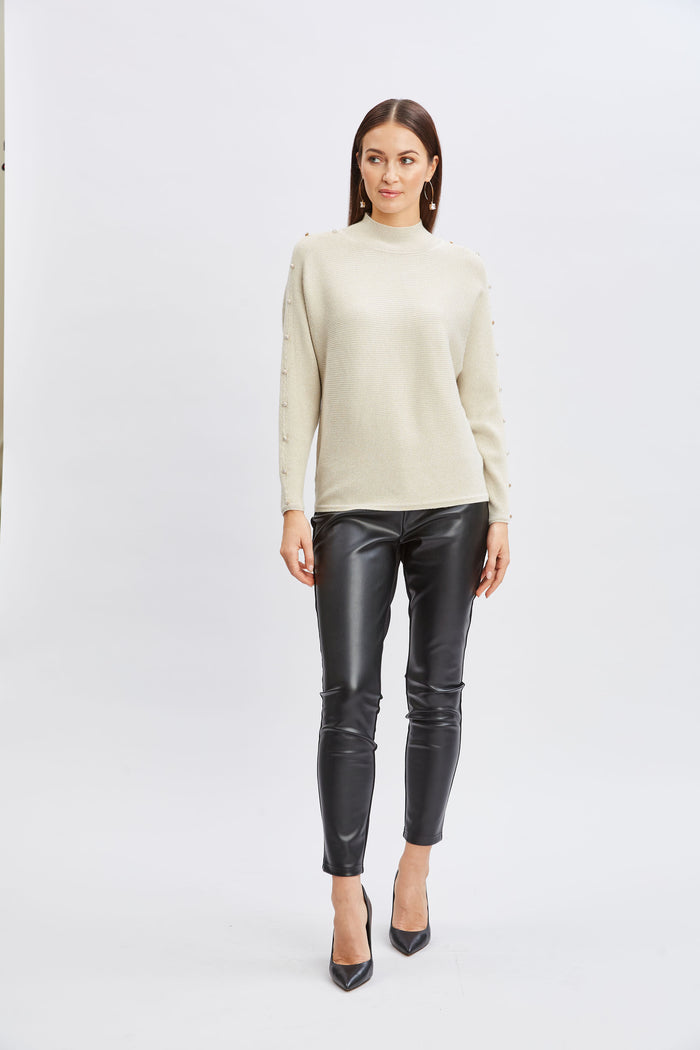 Elie Tahari T-Tahari Crystal Sleeve Lurex Sweater GOLD-SILVER LUREX