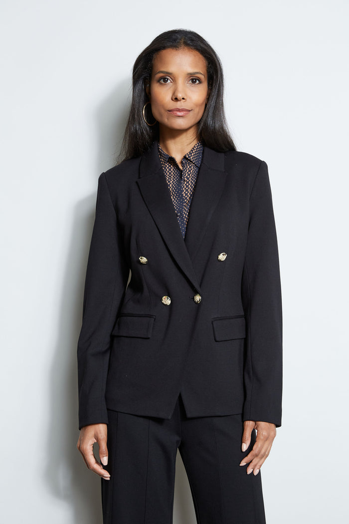 elie tahari T-Tahari Double Breasted Knit Blazer BLACK
