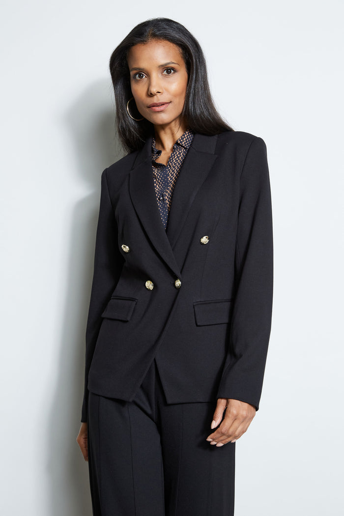 Elie Tahari T-Tahari Double Breasted Knit Blazer BLACK