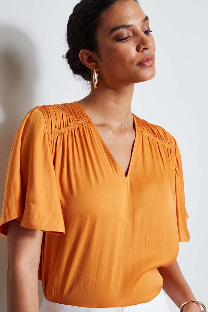 Elie Tahari T-Tahari Flutter Sleeve Shirt ORANGE BLOSSOM