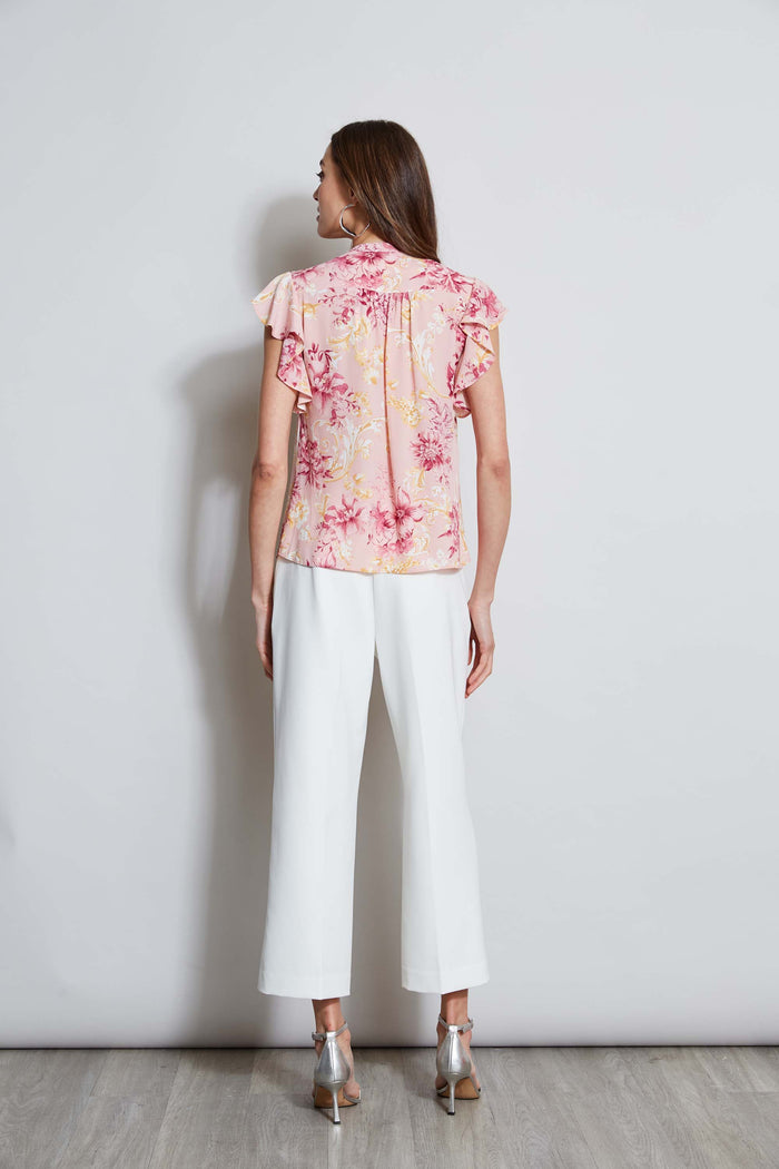 Elie Tahari T-Tahari Garden Flutter Sleeve Shirt VERSAILLES GARDEN (PINK)