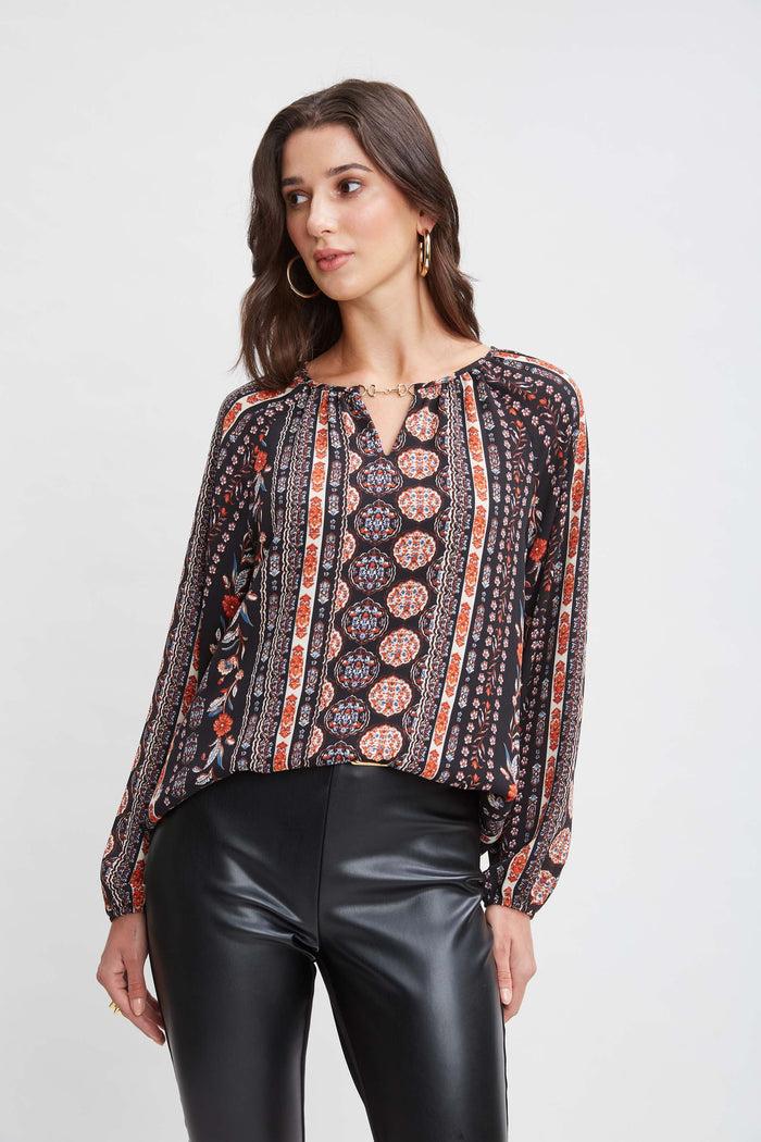 elie tahari T-Tahari Garden Keyhole Shirt SPANISH GARDEN