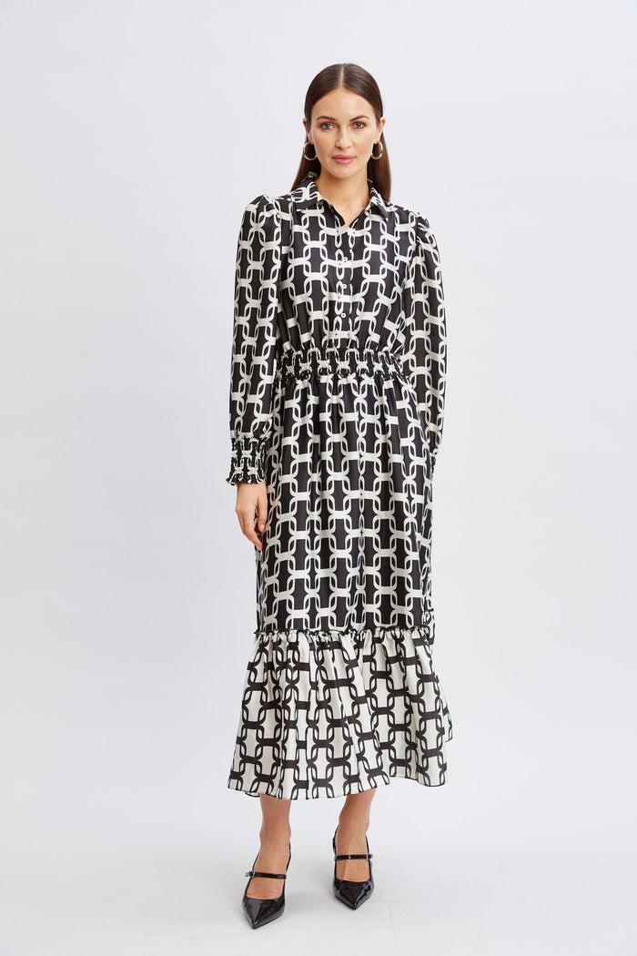 elie tahari T-Tahari Geometric Chain Shirt Dress LONDON CHAIN PRINT