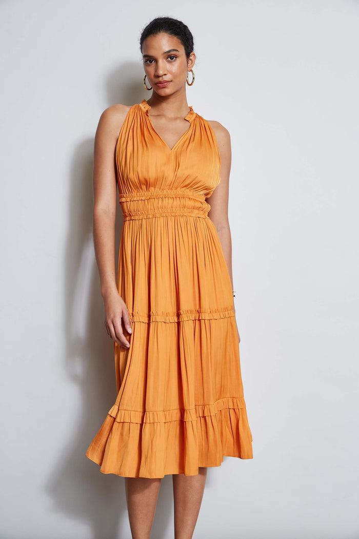 Elie Tahari T-Tahari Halter Midi Dress ORANGE BLOSSOM