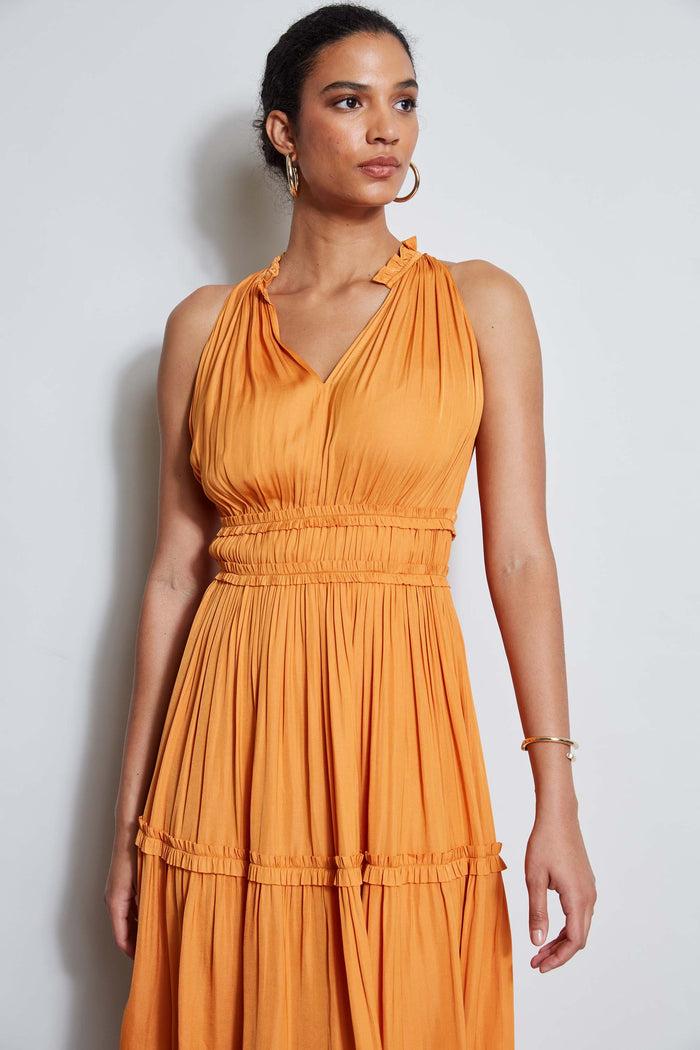 Elie Tahari T-Tahari Halter Midi Dress ORANGE BLOSSOM